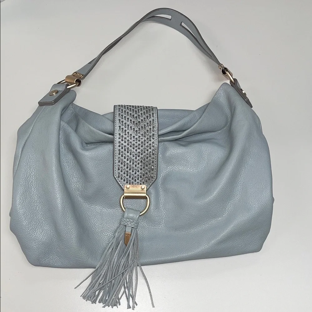 Foley + Corinna Baby Blue / Gray Faux Leather Shoulder Bag